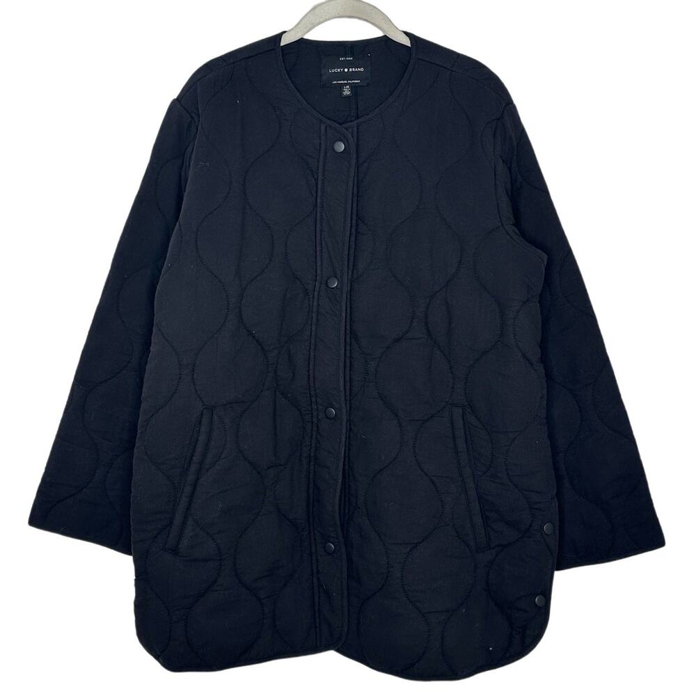 Lucky Brand Black Quilted Snap-Front Teddy Jacket